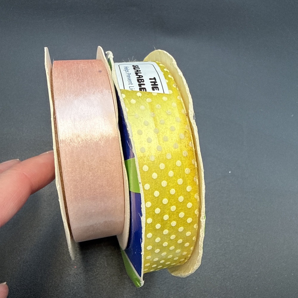 Lotโ of 2 Vintage Sasheen Bow master Ribbon Magic Yellow White Dots Pink